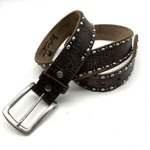 Vintage Leather Island Bill Lavin LI3058 Antiqued Brown Leather Studded Belt 36